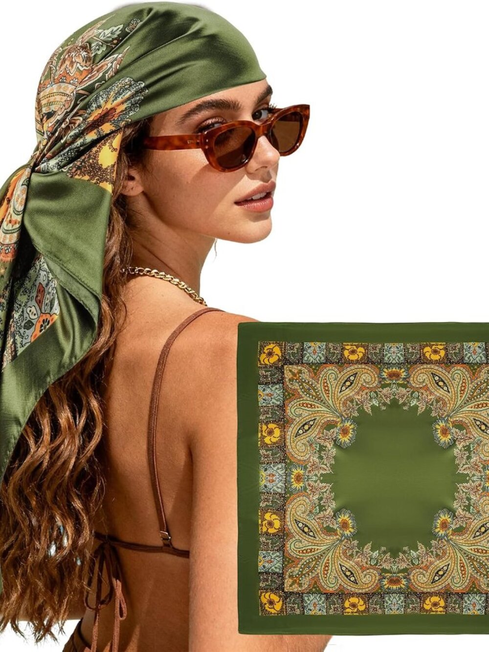 Large Head Scarf Bandana - 35" Satin Hair Scarf for Women Like Silk